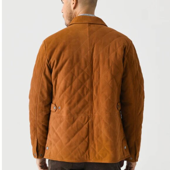 Peter Millar Men's Crown Suede Quilted Coat Jacket Whiskey Brown MF24Z08 $1295 - Picture 4 of 14